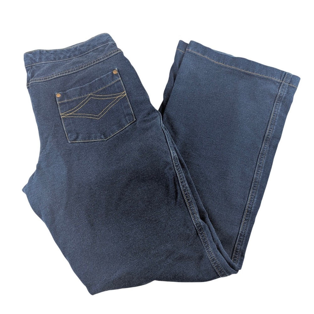 PajamaJeans Womens Dark Wash Wide Leg Denim Knit Pull‎ On Pants Blue Size S